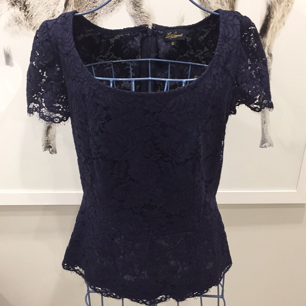 Luisa Spagnoli Navy Lace Short Sleeve Top